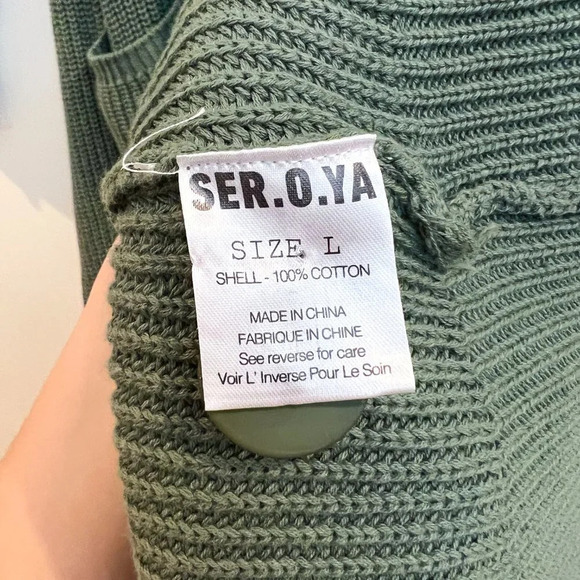 SER.O.YA Amanda Green Knit V Neck Tie Waist Button Down Sweater Maxi Dress L - Picture 11 of 13